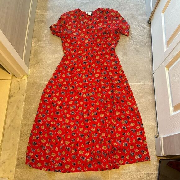 VINTAGE Liz Claiborne Floral Red Maxi Dress - Picture 1 of 6